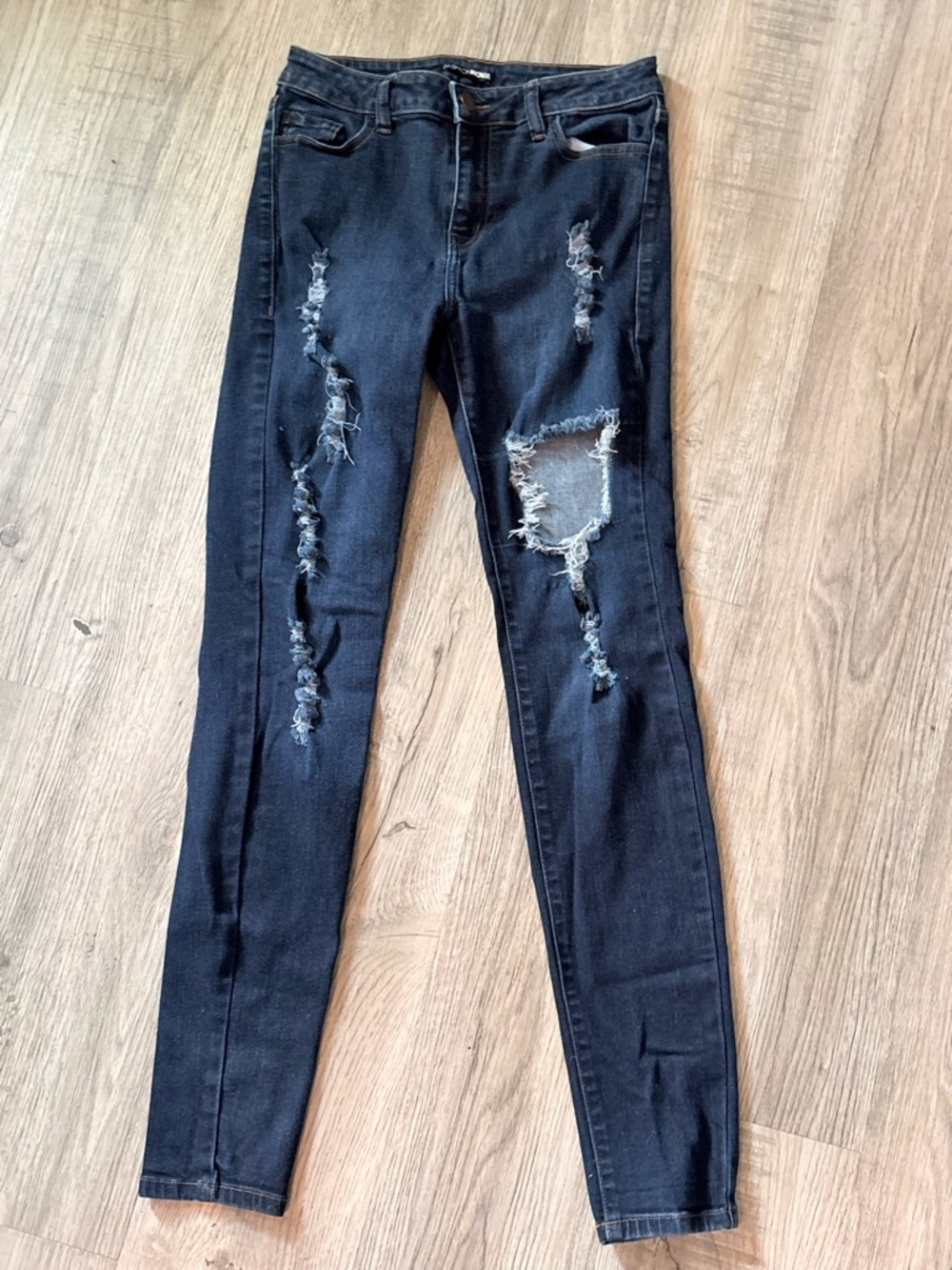Fashion Nova Black Distressed Skinny Jeans